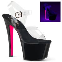 SKY-308TT Pleaser high heels platform ankle strap sandal clear neon pink contrast heel