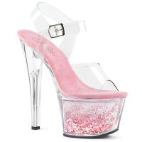 SKY-308WHG Pleaser High-Heels Sandaletten klar babypink schwimmende Glitterherzen