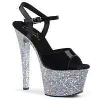 Sale SKY-309LG Pleaser high heels platform ankle strap sandal black patent silver glitter 40