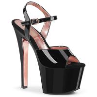 SKY-309TT Pleaser high heels platform ankle strap sandal black rose gold chrome