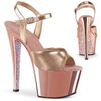 SKY-309TTG Pleaser High-Heels Plateausandaletten rosegold metallic Chrom Glitter