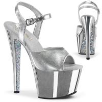 SKY-309TTG Pleaser High-Heels Plateausandaletten silber metallic Chrom Glitter