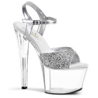 SKY-310 Pleaser high heels platform ankle strap sandal silver glitter clear
