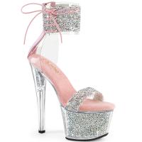 SKY-327RSI Pleaser vegan high heels platform sandal baby pink multi rhinestones silver