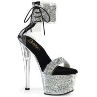 SKY-327RSI Pleaser vegan high heels platform sandal silver multi rhinestones black