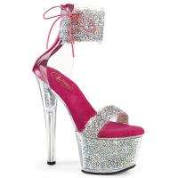 SKY-327RSI Pleaser vegan high heels platform sandal silver multi rhinestones hot pink
