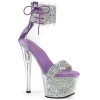 SKY-327RSI Pleaser vegane High Heels Plateausandaletten lavendel silber Multi Strass