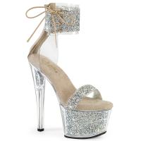 SKY-327RSI Pleaser vegane High Heels Plateausandaletten haut silber Multi Strass