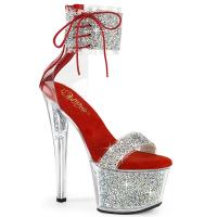 SKY-327RSI Pleaser vegan high heels platform sandal silver multi rhinestones red