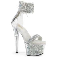 SKY-327RSI Pleaser vegan high heels platform sandal silver multi rhinestones silver
