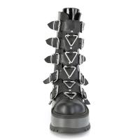 Auktion SLACKER-160 DemoniaCult vegane Damen Plateau Stiefel Dreiecksringe Metall schwarz Lack Lederlook 38
