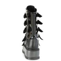 Auktion SLACKER-160 DemoniaCult vegane Damen Plateau Stiefel Dreiecksringe Metall schwarz Lack Lederlook 38