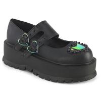 Sale SLACKER-25 DemoniaCult Damen Mary Jane Plateaupumps Holo Herzdetail schwarz Matt 38
