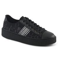 SNEEKER-106 DemoniaCult Unisex Creeper Schuhe Rosen Nieten schwarz Canvas Lederlook