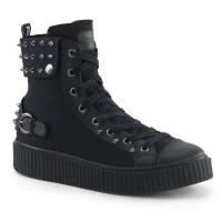 SNEEKER-266 Demonia hohe Schuhe Sneaker Manschette Nieten schwarz Canvas Lederlook