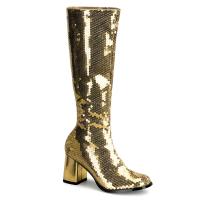 SPECTACUL-300SQ Bordello Damen Herren kniehohe Blockabsatz Stiefel gold Pailletten