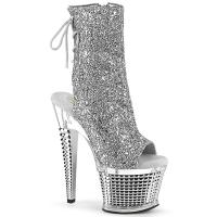 Sale SPECTATOR-1018G Pleaser Damen High Heel Plateaustiefeletten silber Glitter klar 38