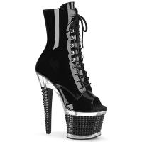 SPECTATOR-1021 Pleaser vegan peep toe platform ankle boot textured platform black patent clear