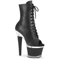 SPECTATOR-1021 Pleaser Peep Toe High Heels Plateaustiefeletten schwarz Matt klar