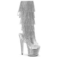 SPECTATOR-2017RSF Pleaser vegan high heels knee high boot chrome fringe clear silver