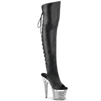 SPECTATOR-3019 Pleaser struktur Plateauoverkneestiefel schwarz Matt silber Chrom