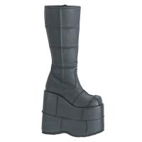Auktion STACK-301 Damenia Damen Herren Plateau kniehohe Stiefel Flicken Optik schwarz Lederoptik 39