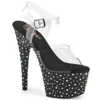 STARDANCE-708 Pleaser runder Absatz klar schwarz Plateausandaletten Multi Strass