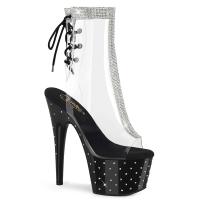 STARDUST-1018C-2RS Pleaser Damen High Heels Plateaustiefeletten Strass transparent schwarz