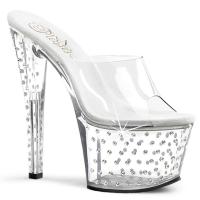 STARDUST-701 Pleaser High-Heels Plateaupantoletten transparent mit Strass besetzt