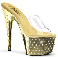STARDUST-701 Pleaser High-Heels Plateaupantoletten klar gold Chrom mit Strass