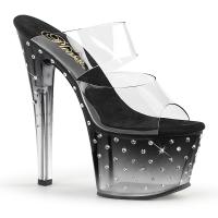 STARDUST-702T Pleaser High-Heels 2-Band Plateaupantoletten schwarz-klar getönt