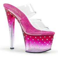 STARDUST-702T Pleaser High-Heels 2-Band Plateaupantoletten hotpink-klar getönt