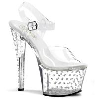 Sale STARDUST-708 Pleaser High-Heels Plateausandaletten transparent mit Strass besetzt 37