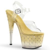 STARDUST-708T Pleaser High-Heels Plateausandaletten Tönung klar gold mit Strass