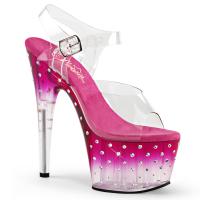 STARDUST-708T Pleaser High-Heels Plateausandaletten Tönung klar pink mit Strass