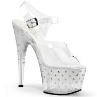 STARDUST-708T Pleaser High-Heels Plateausandaletten Tönung klar silber mit Strass