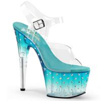 STARDUST-708T Pleaser High-Heels Plateausandaletten Tönung klar petrol mit Strass