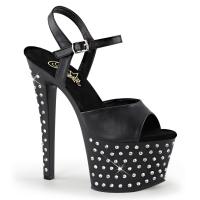 STARDUST-709 Pleaser High-Heels Plateausandaletten schwarz Lederoptik mit Strass