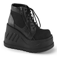 STOMP-10 DemoniaCult Damen Keilplateau Schnürbooties schwarz Lederoptik mit Zipper