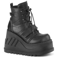 Sale STOMP-13 vegan wedge platform lace-up front ankle boot quilted front black matte 40