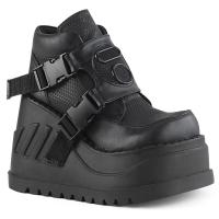 STOMP-15 DemoniaCult Keilplateau Booties schwarz Schnappverschluss Ventilatorringe