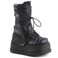 STOMP-26 DemoniaCult Keilplateau Stiefel schwarz Lederoptik Schnürung Riemchen