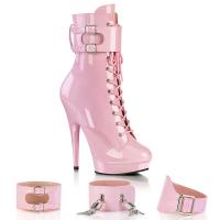 Sale SULTRY-1023 Fabulicious vegan platform lace-up ankle boot ankle cuffs baby pink patent 44