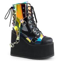 Sale SWING-115 DemoniaCult Keilplateau Stiefeletten schwarz Lederoptik Lack Spiegel-Harness 39