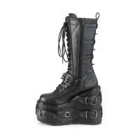 Sale SWING-327 DemoniaCult Keilplateau Schnürstiefel schwarz Lederoptik mit Spikes 37