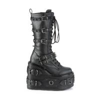 Sale SWING-327 DemoniaCult Keilplateau Schnürstiefel schwarz Lederoptik mit Spikes 37