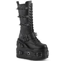 Sale SWING-327 DemoniaCult Keilplateau Schnürstiefel schwarz Lederoptik mit Spikes 37