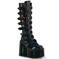 SWING-815 DemoniaCult Damen Gothic Punk Keilplateaustiefel schwarz Hologramm Lack 16 Schnallen