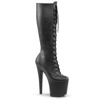 TABOO-2023 erotische Pleaser High-Heels Schnür-Plateaustiefel schwarz Lederoptik