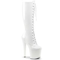 TABOO-2023 erotische Pleaser High-Heels Schnür-Plateaustiefel weiß Stretchlack